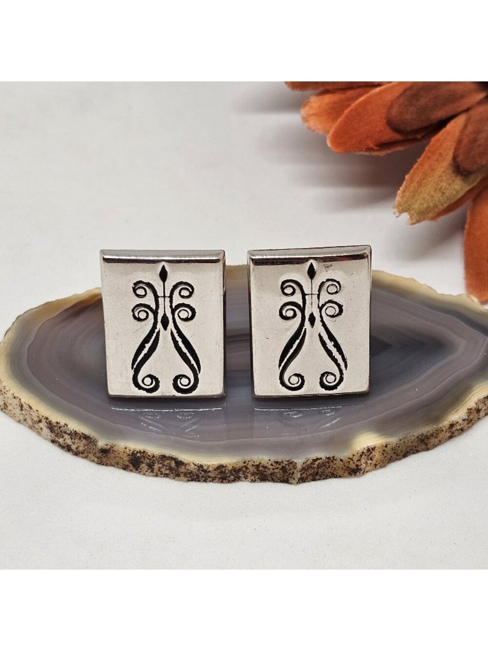 Vintage FOSTER Silver Tone Swirl Cufflinks Men's Etched Jewelry